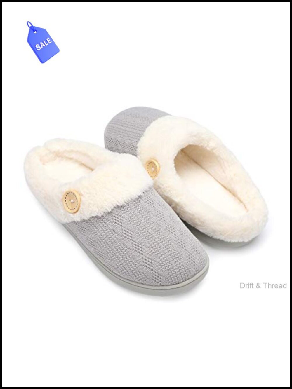 Womens Memory Foam Slippers Knitted Faux Fur Lined Anti-Skid Indoor Outdoor